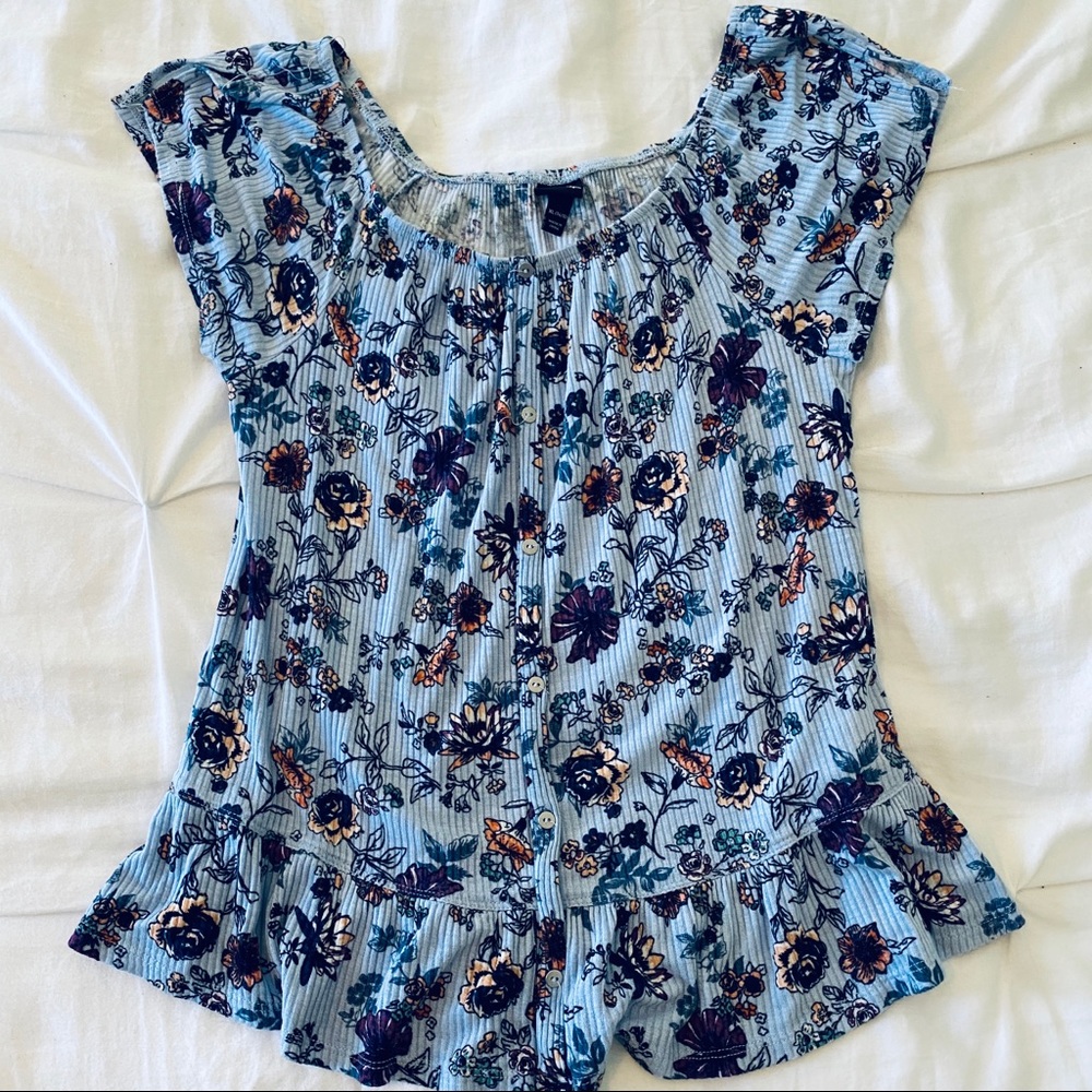 Art Class Kids XL(14-16) Blue Floral Top